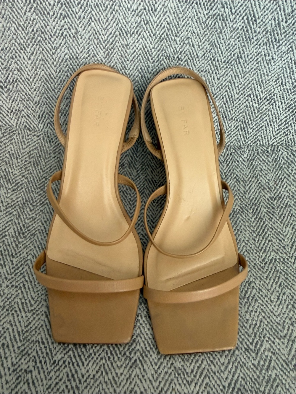 BY FAR Tan Strappy Square-Toe Sandals